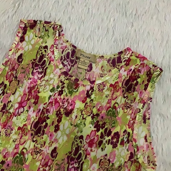 Plisse women’s floral accordion sleeveless summer blouse top size xl - Picture 2 of 4